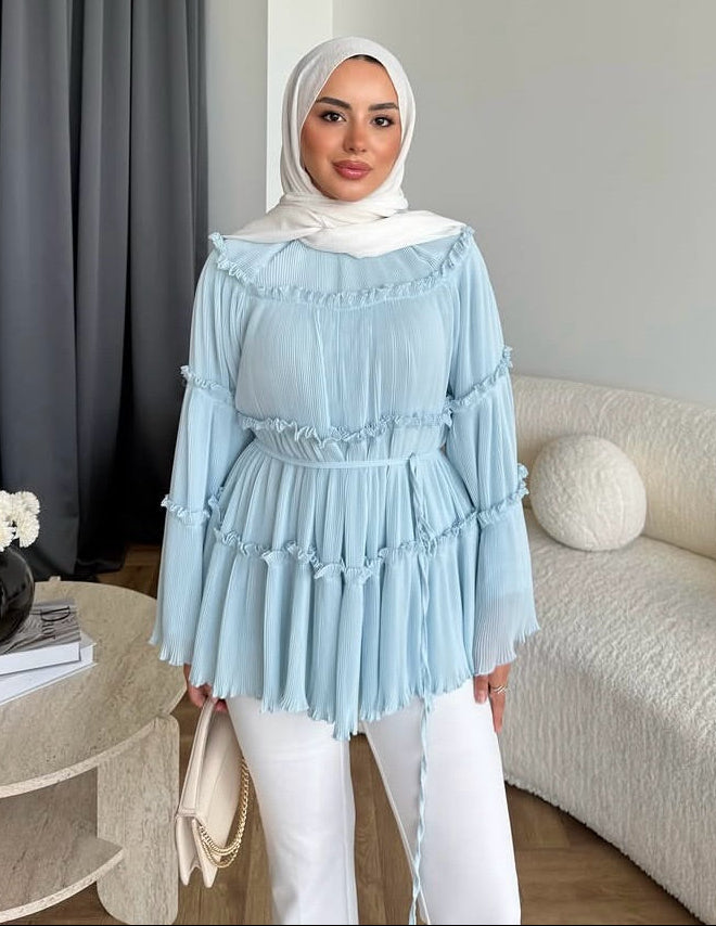 Chemisier Blouse Plissé à Volants en Mousseline