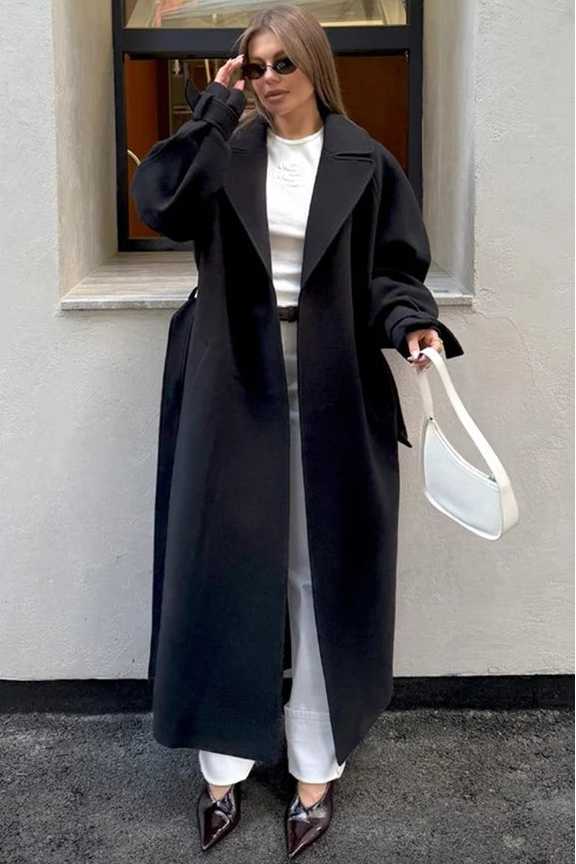 Manteau Signature Élégance Noir Long