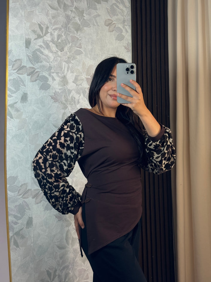 Midnight Fleur Top | Haut Femme Chic Manches Florales