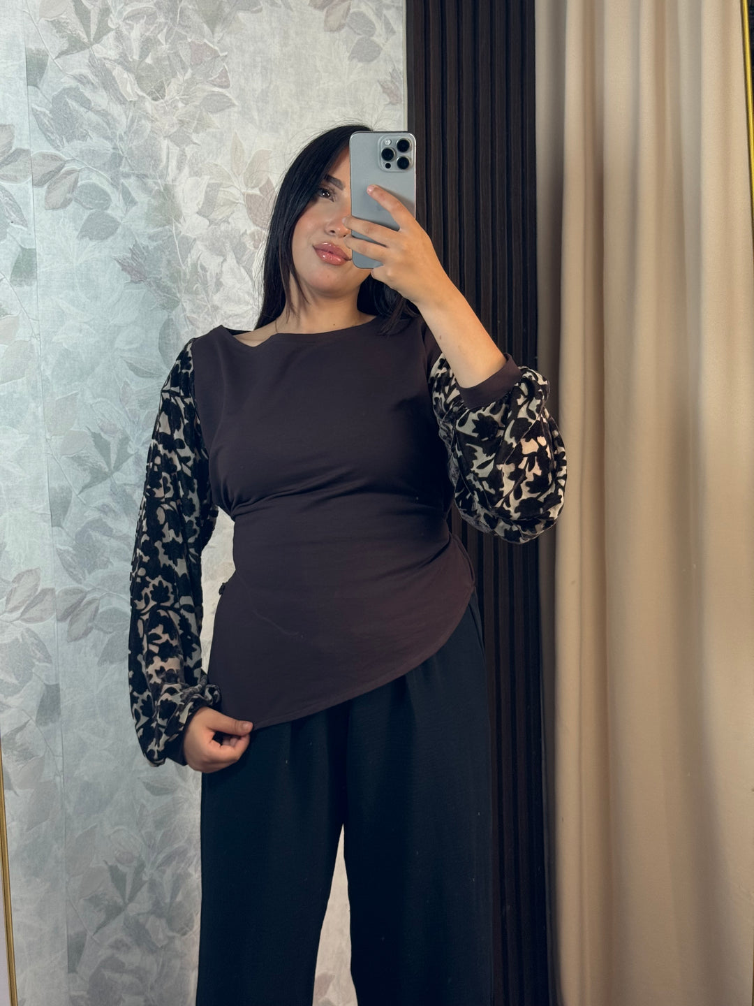 Midnight Fleur Top | Haut Femme Chic Manches Florales