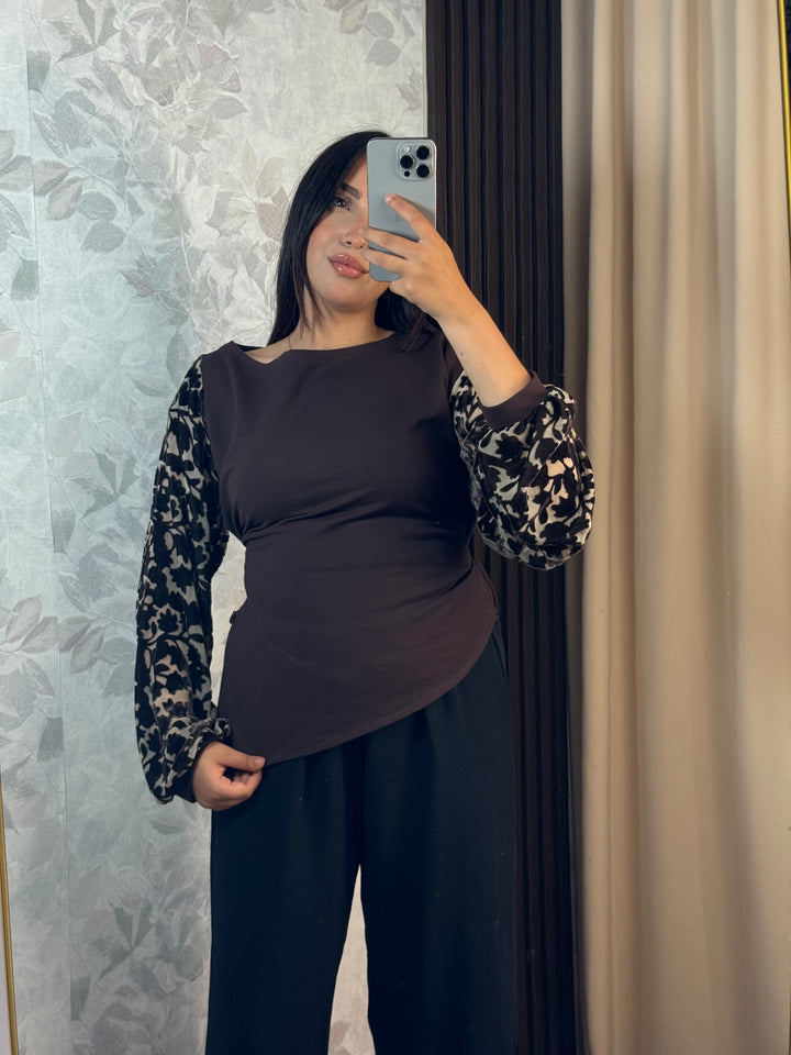 Midnight Fleur Top | Haut Femme Chic Manches Florales