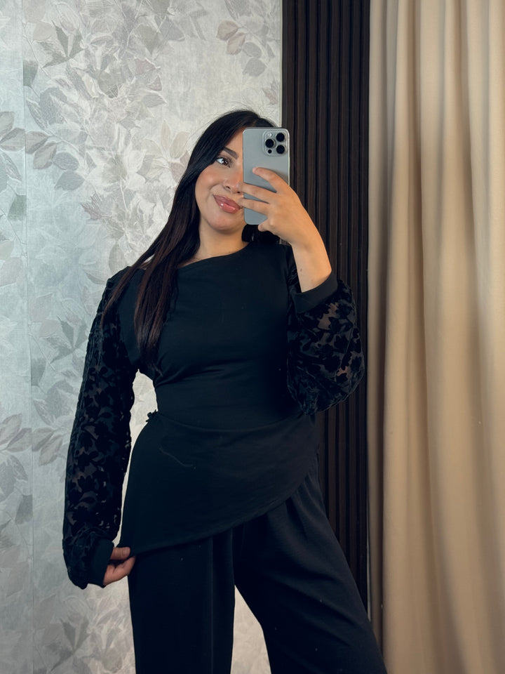 Midnight Fleur Top | Haut Femme Chic Manches Florales