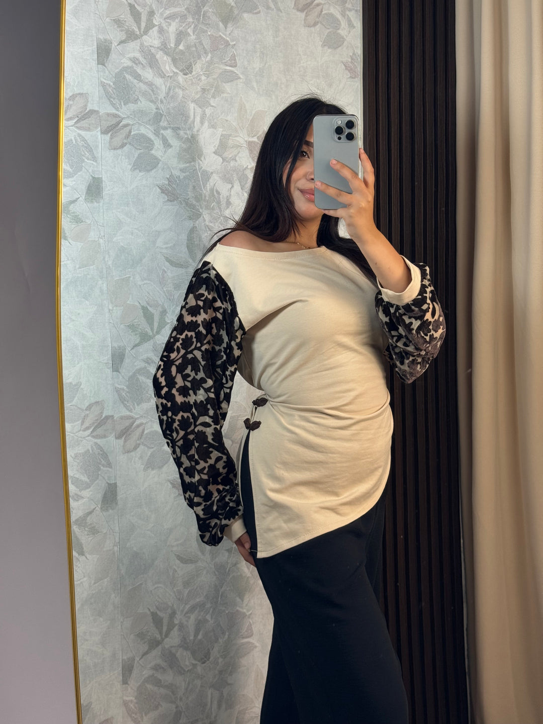 Midnight Fleur Top | Haut Femme Chic Manches Florales