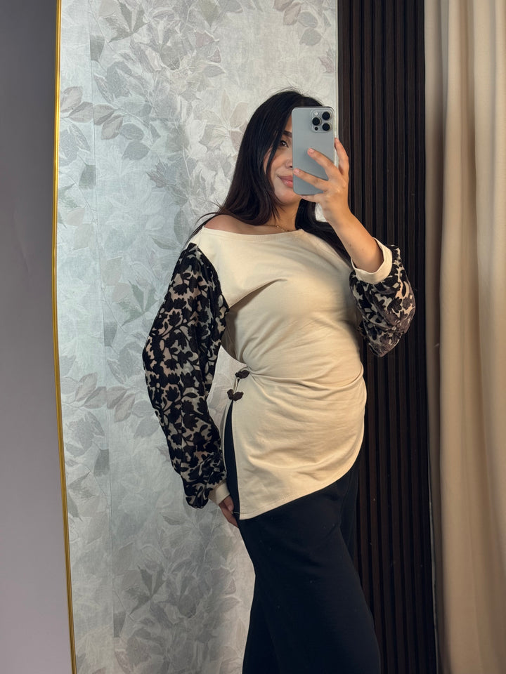 Midnight Fleur Top | Haut Femme Chic Manches Florales