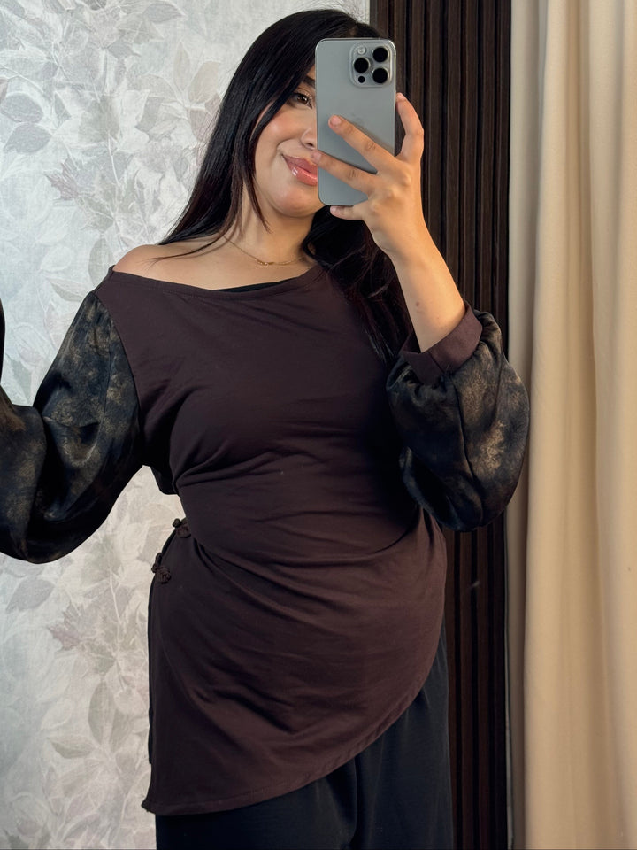 Midnight Fleur Top | Haut Femme Chic Manches Florales